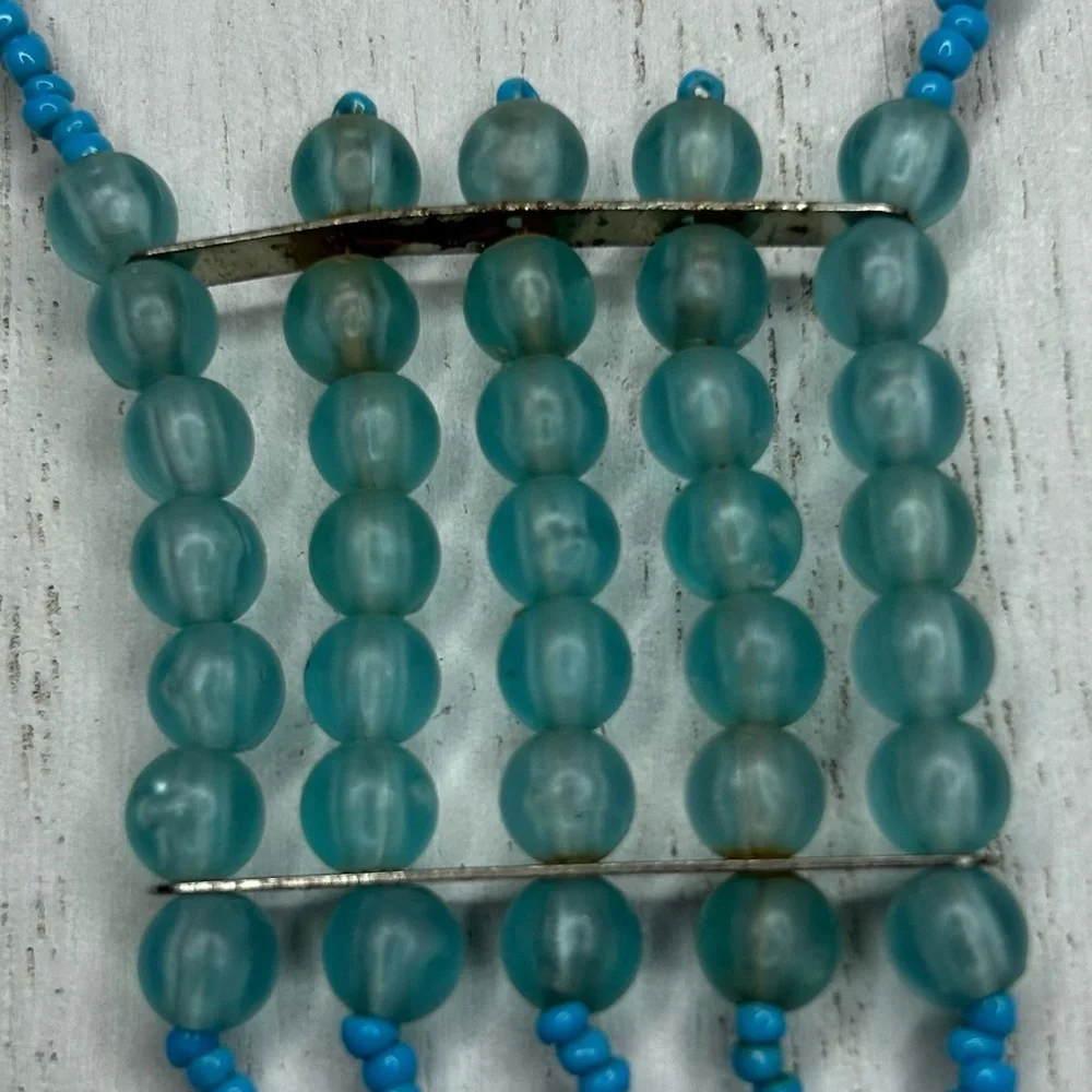 Vintage Turquoise/Teal Boho Beaded Fringe Necklace